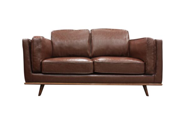 2 Seater Faux Leather Sofa Brown Modern Lounge with Wooden Frame