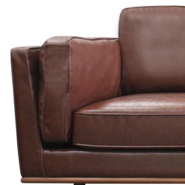 2 Seater Faux Leather Sofa Brown Modern Lounge with Wooden Frame - Image 2