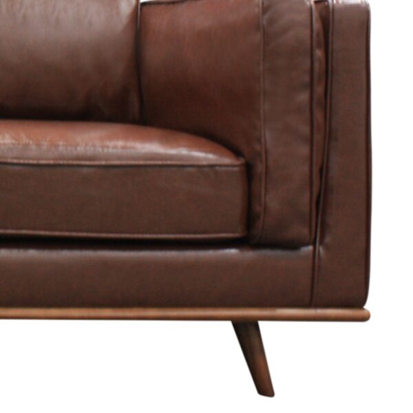 2 Seater Faux Leather Sofa Brown Modern Lounge with Wooden Frame - Image 4