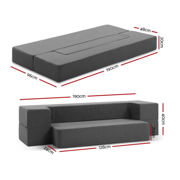 Giselle Bedding Foldable Mattress Folding Foam Sofa Bed Chair Grey - Image 2