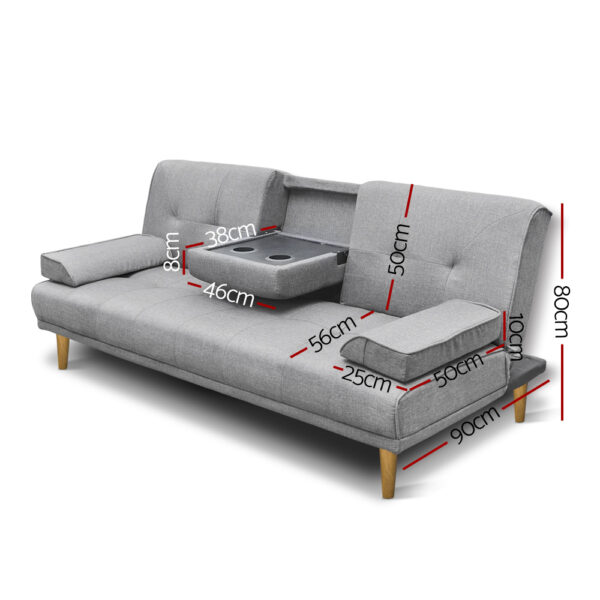 Artiss Sofa Bed Grey Linen - Image 2