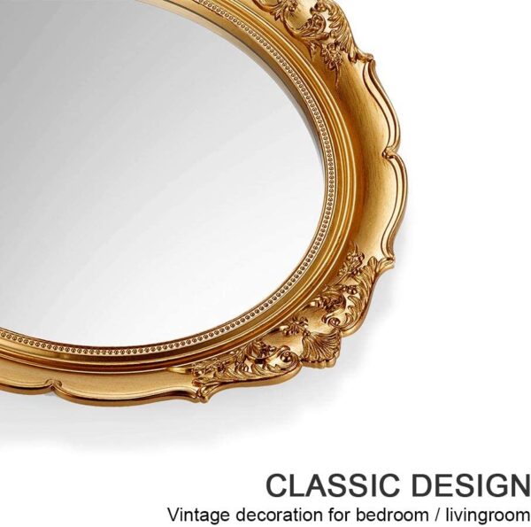 Oval Antique Vintage Hanging Wall Mirror for Bedroom and Livingroom (Gold, 38 x 33 cm) - Image 3