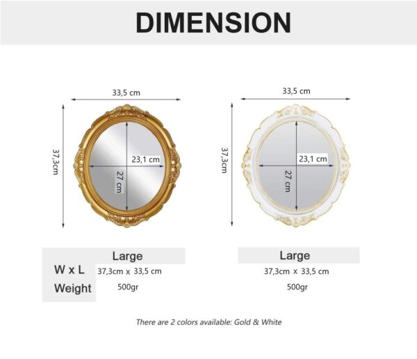 Oval Antique Vintage Hanging Wall Mirror for Bedroom and Livingroom (Gold, 38 x 33 cm) - Image 4