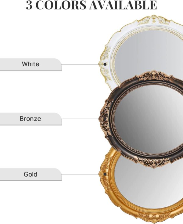 Oval Antique Vintage Hanging Wall Mirror for Bedroom and Livingroom (Gold, 38 x 33 cm) - Image 8