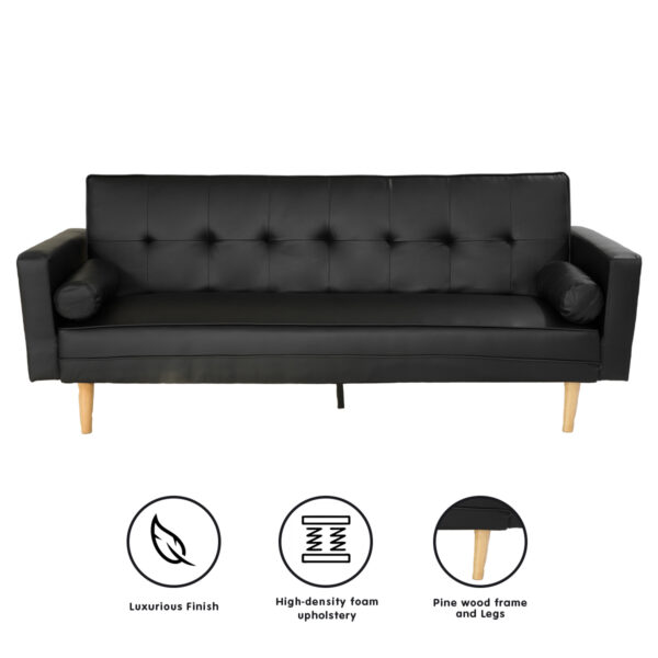 Sarantino Madison Faux Leather Sofa Bed Black - Image 2