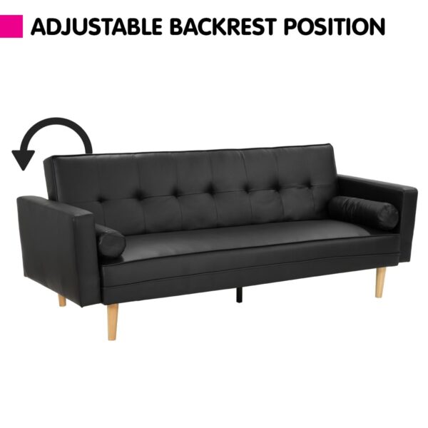 Sarantino Madison Faux Leather Sofa Bed Black - Image 3