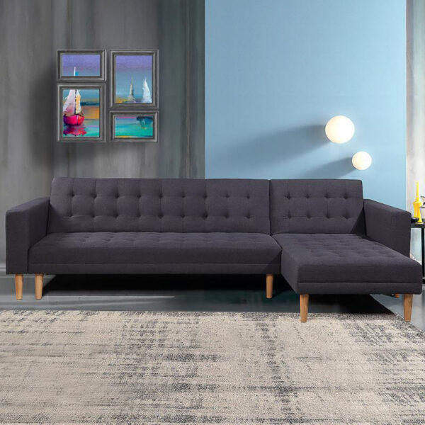 Sarantino Linen Fabric Corner Sofa Bed - Dark Grey - Image 4