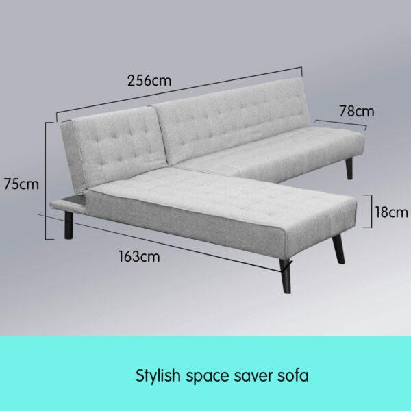 Sarantino 3-seater Corner Sofa Bed With Lounge Chaise Couch Furniture Light Grey - Image 3