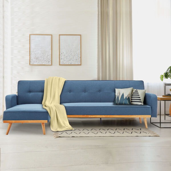 Sarantino 3-Seater Corner Sofa Bed with Chaise Lounge - Blue - Image 9