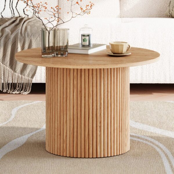 Luxe Ribbed Round Coffee Table Wooden - Image 2